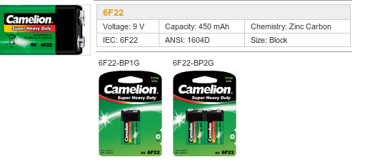 Battery capacity: 450 mAh, voltage: 9V