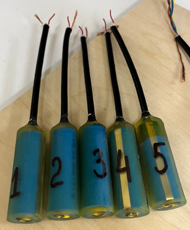 Test cells in polyurethane shells ready for submersion