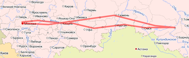 Tracking map showing detour through Vladimir