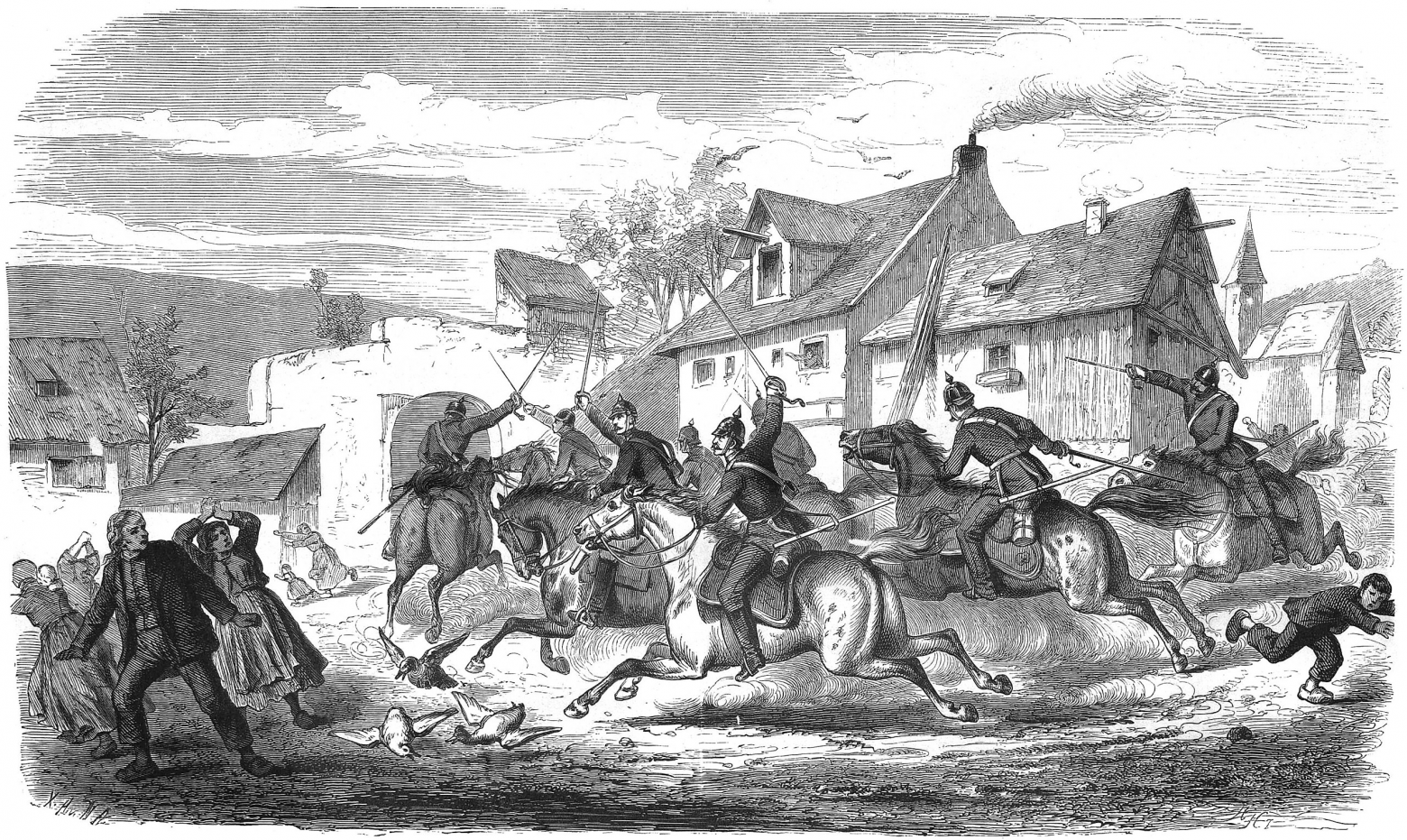 Фон Цеппелин и члены его разведывательного отряда прорываются через приграничный городок Лаутербург, чтобы уйти во французский тыл