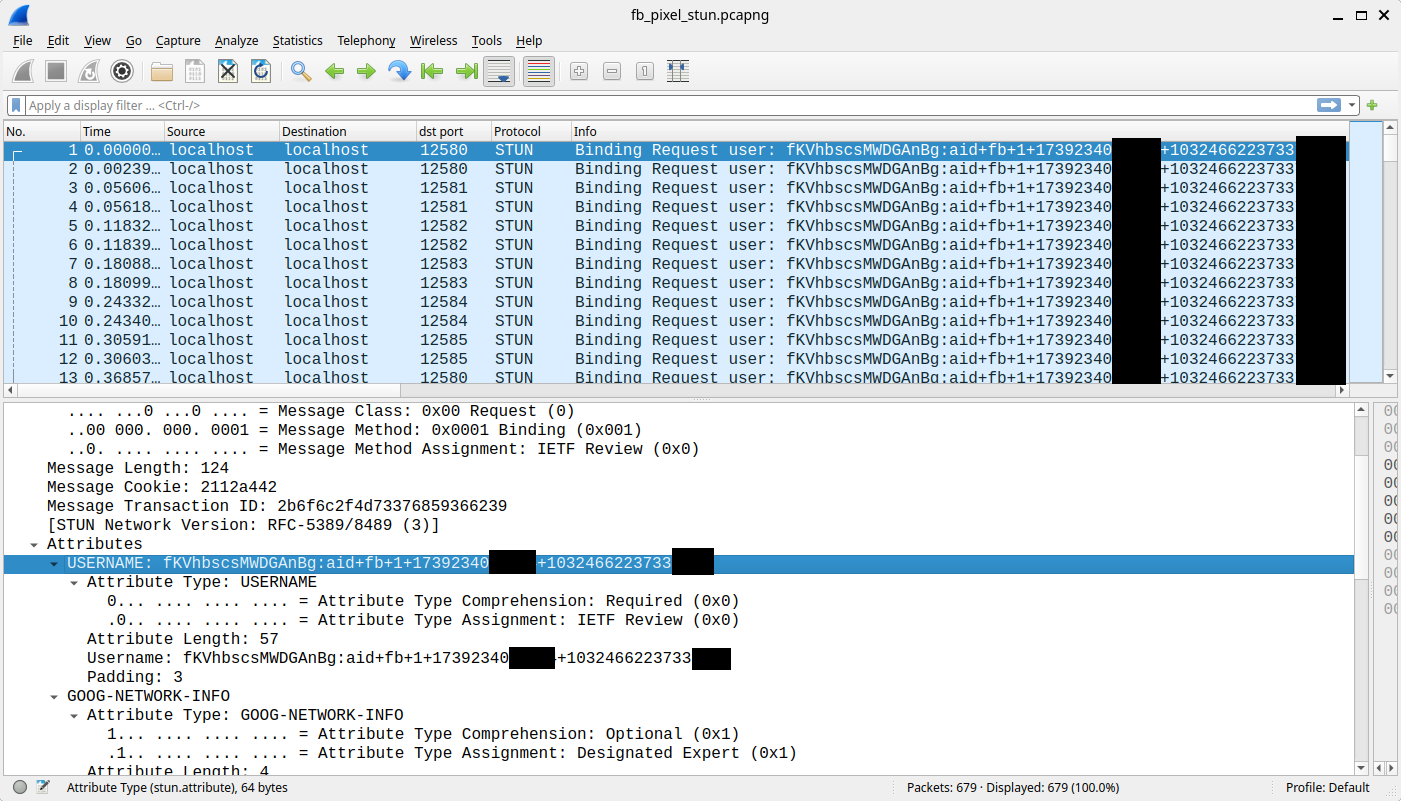 Meta localhost tracking via WebRTC STUN diagram