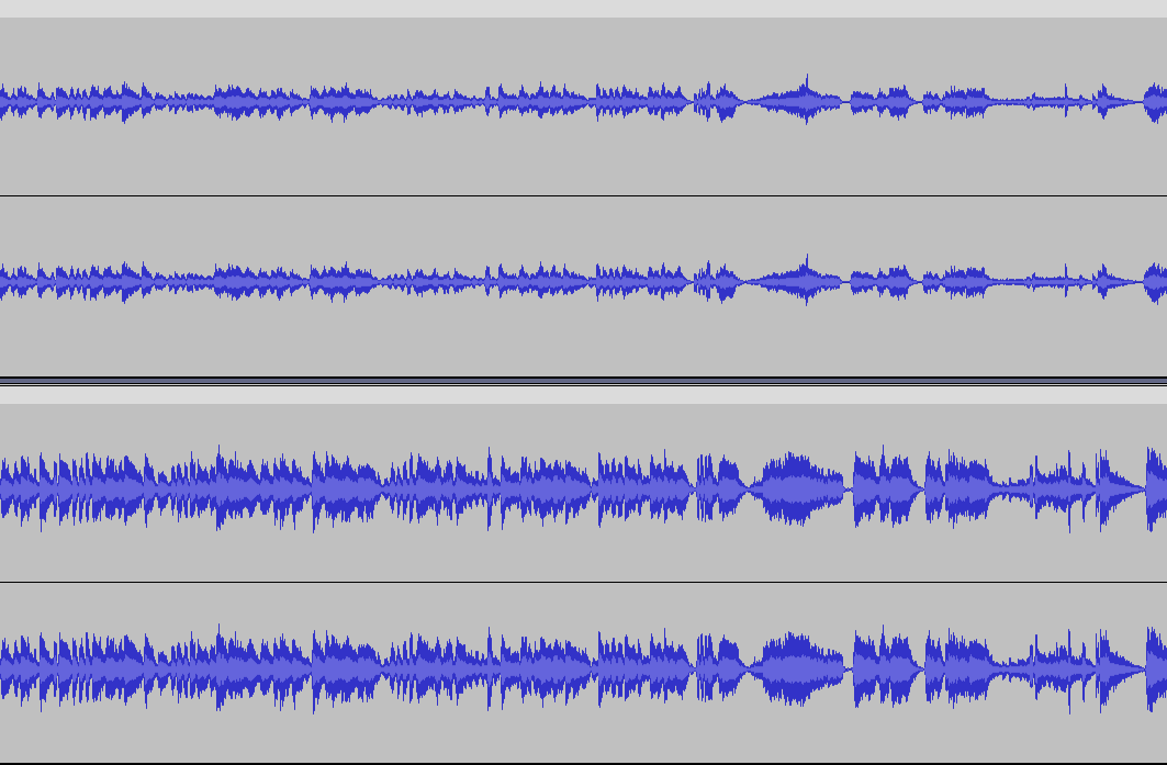 Top: audio track from film, bottom: from VHS tape