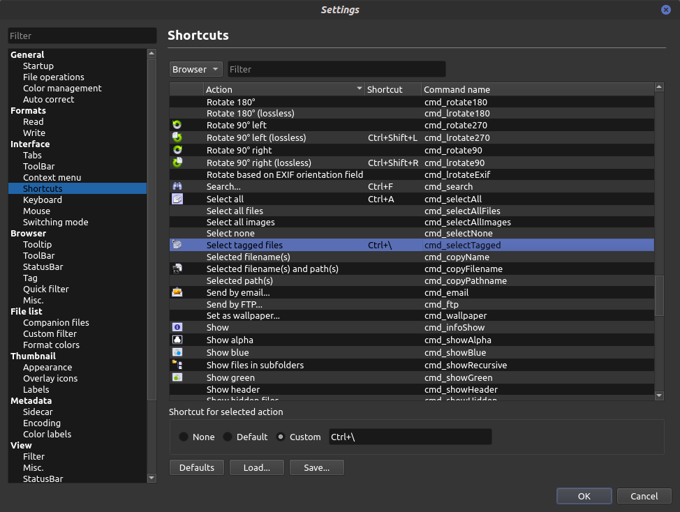 Selection feature in thumbnail browser mode