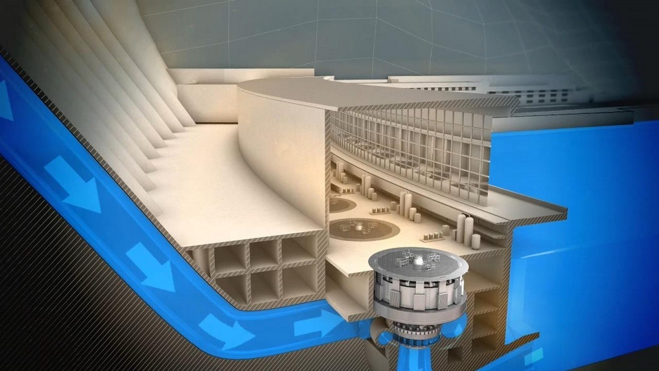 Lower water conduit section, spiral chamber, and hydroaggregate