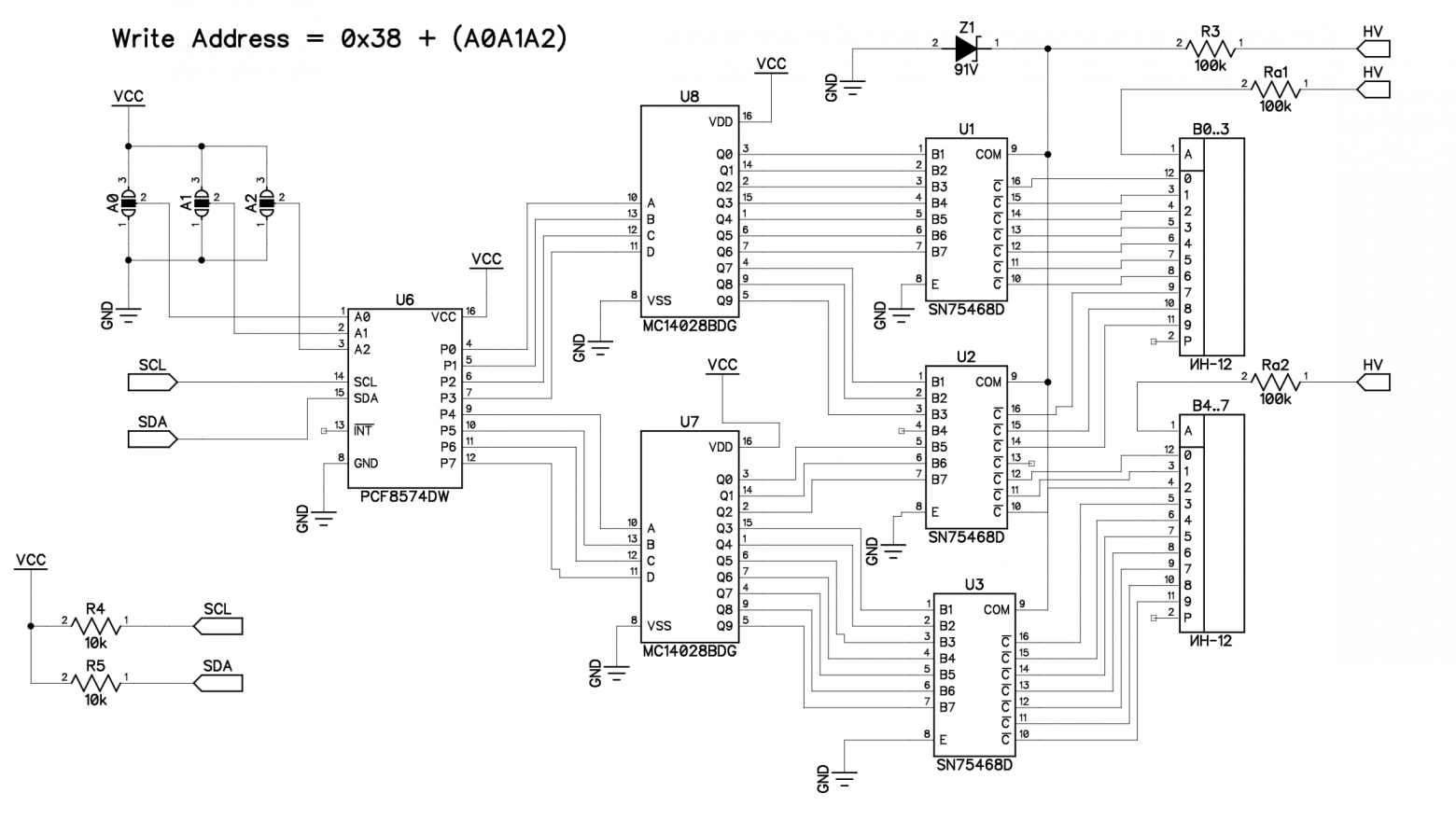 Circuit schematic of the Nixierator module