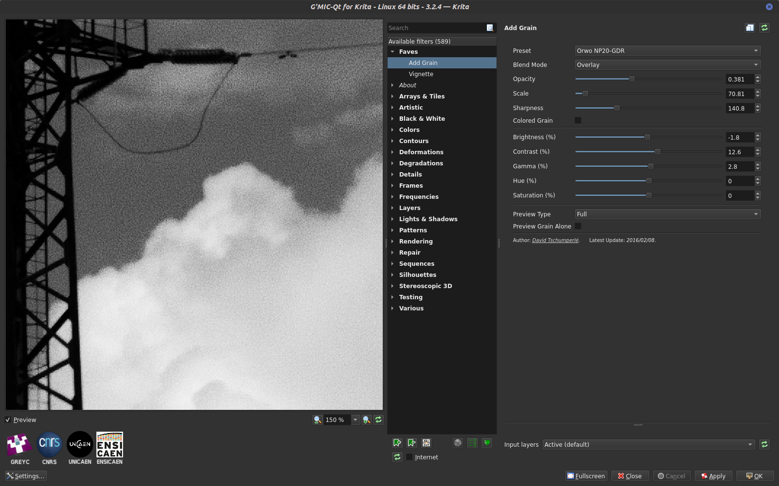 G'MIC grain settings